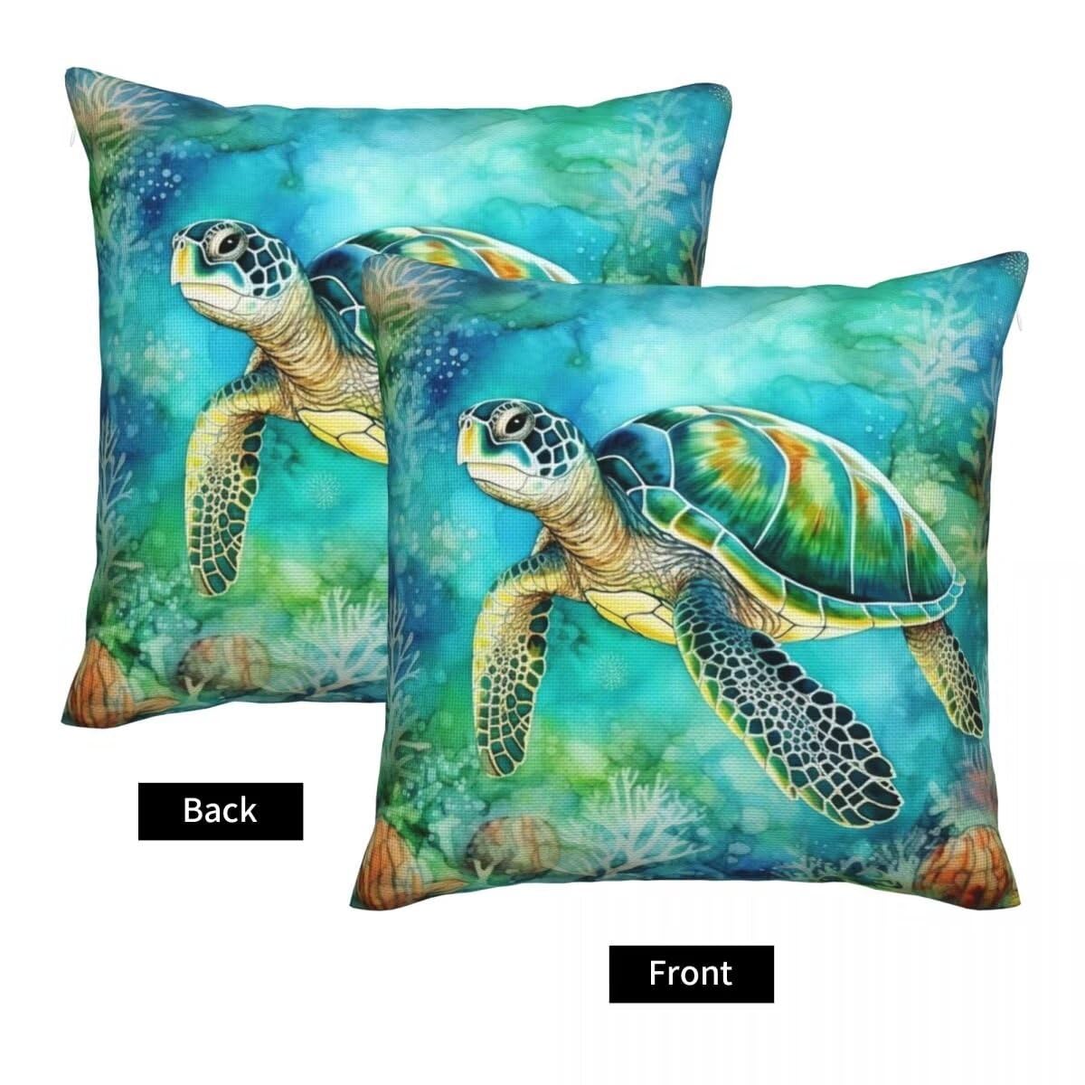 Funda Cojin 65x65 cm Juego de 2 Fundas de Cojines Tortugas Funda de Almohada de Lino, Fundas de Cojín Verde Cojines para Exterior, Funda Cojines Decorativos para Sofá Coche Cama Estar Jardin -LY249