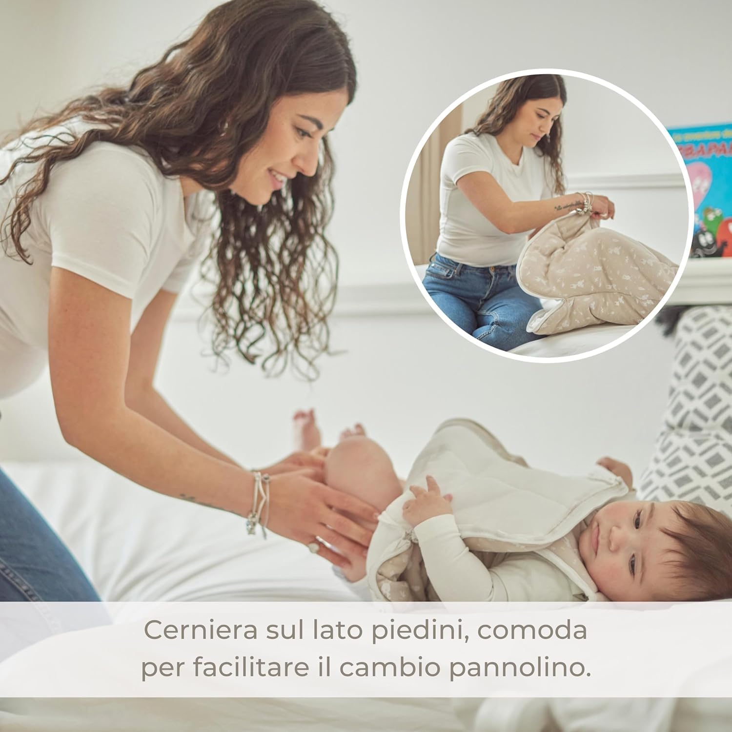 MOOVO by Nuvita 90150 | Sacco Nanna Invernale con Zip Centrale e Cerniera per i Piedi, in Cotone e imbottitura in materiale Riciclato, certificato OEKO TEX | 6-18 MESI | Beige Floral