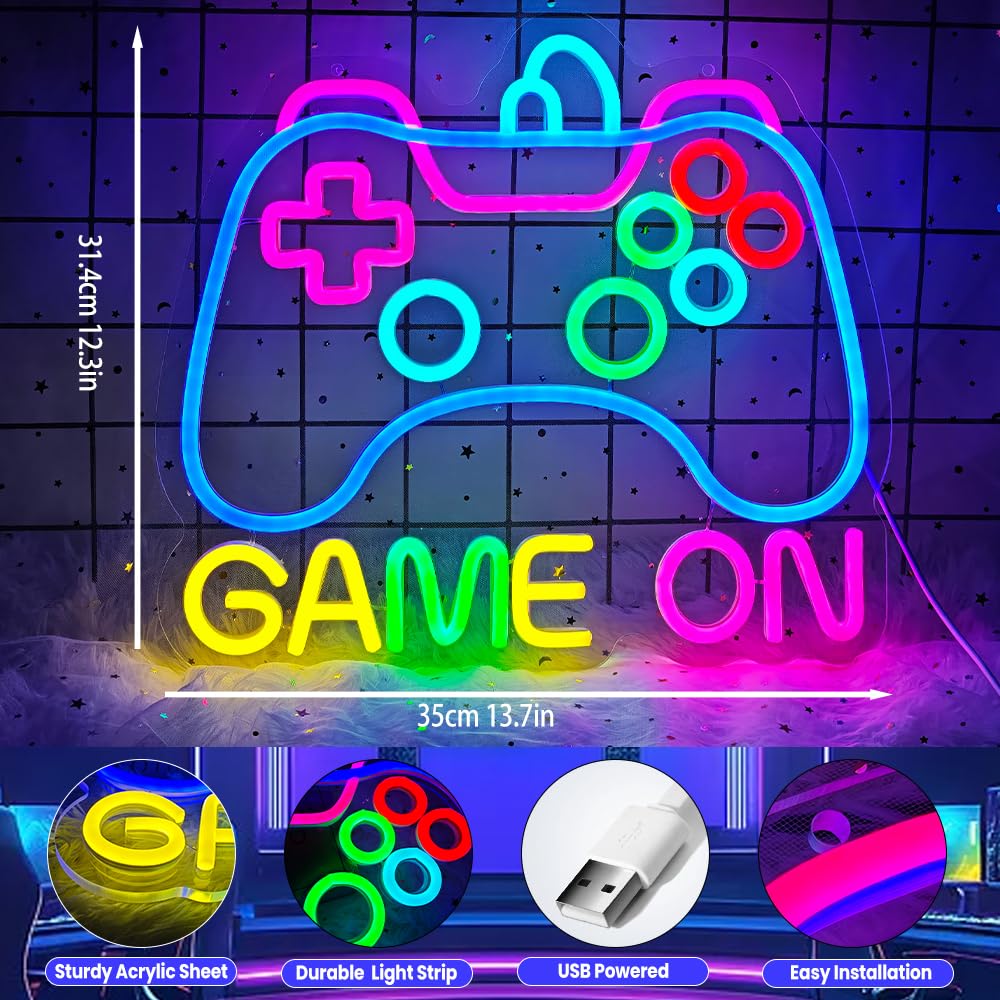 Insegna al neon per decorazione da parete, luce al neon per decorazione della stanza dei giochi, insegna al neon a forma di gamepad, decorazione per la stanza dei ragazzi, miglior regalo per giocatori
