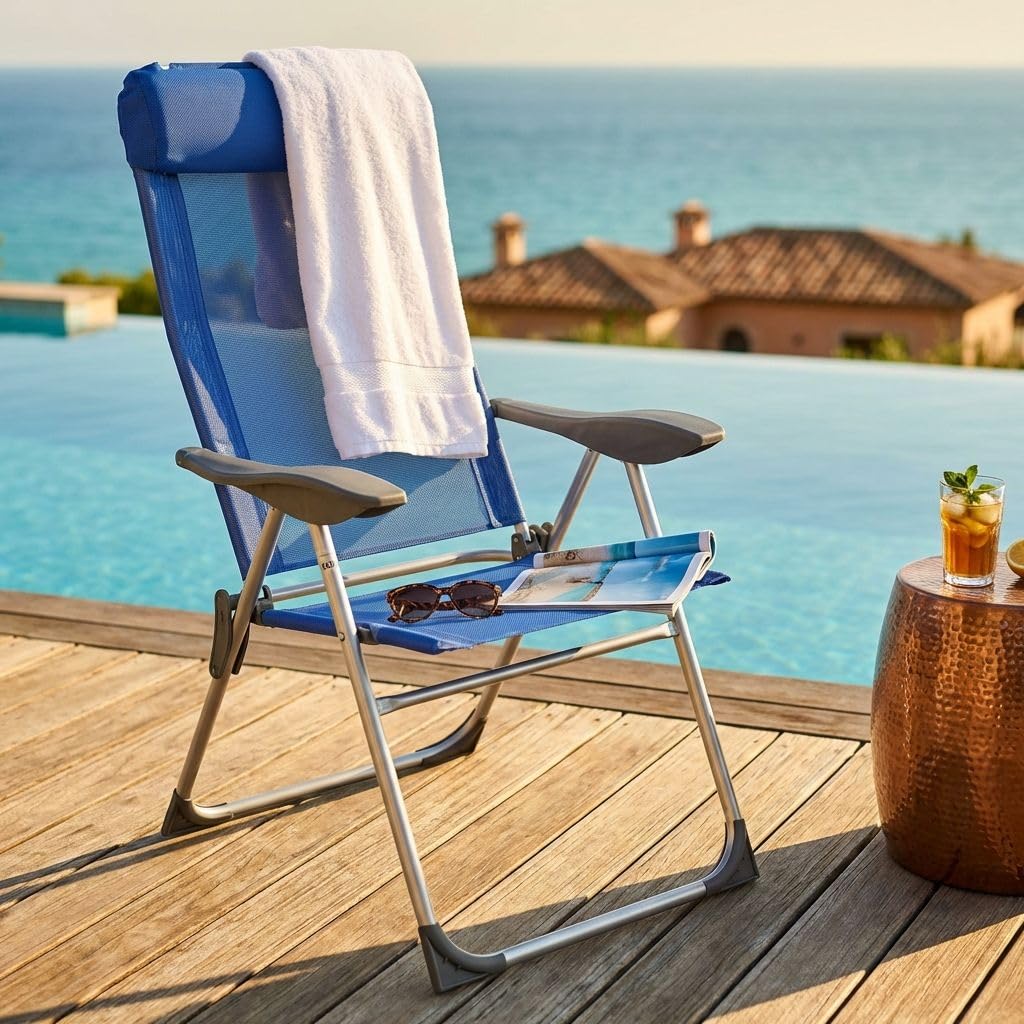 milani home - sdraio mare campeggio, alluminio e textilene, pieghevole prendisole, blu