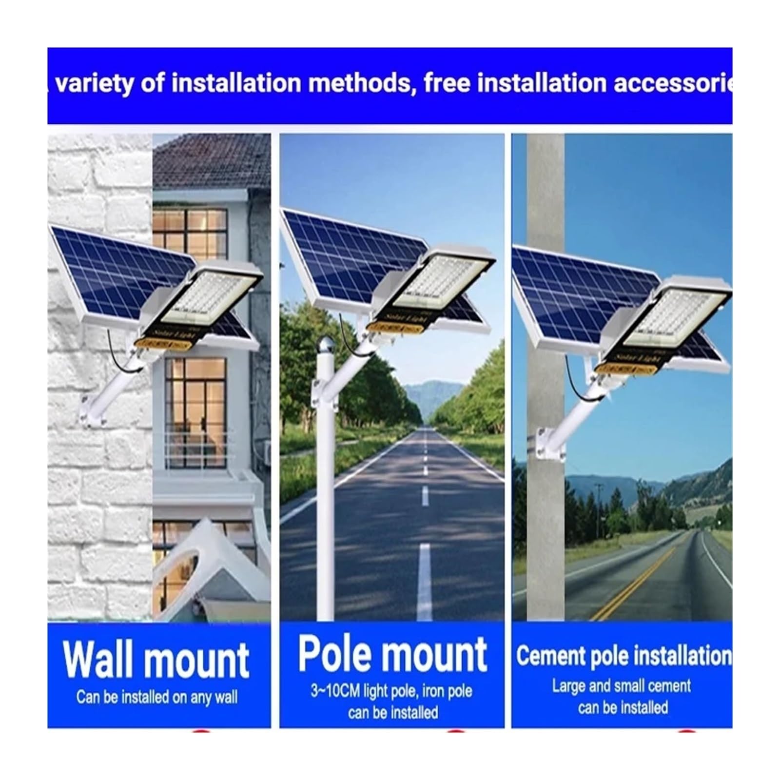 Lampa solarna zewnętrzna, 1000w dzielona słoneczna lampa uliczna zewnętrzna aluminiowa słoneczna lampa uliczna ogród światło słoneczne dom zdalnie sterowana wodoodporna kinkiet
