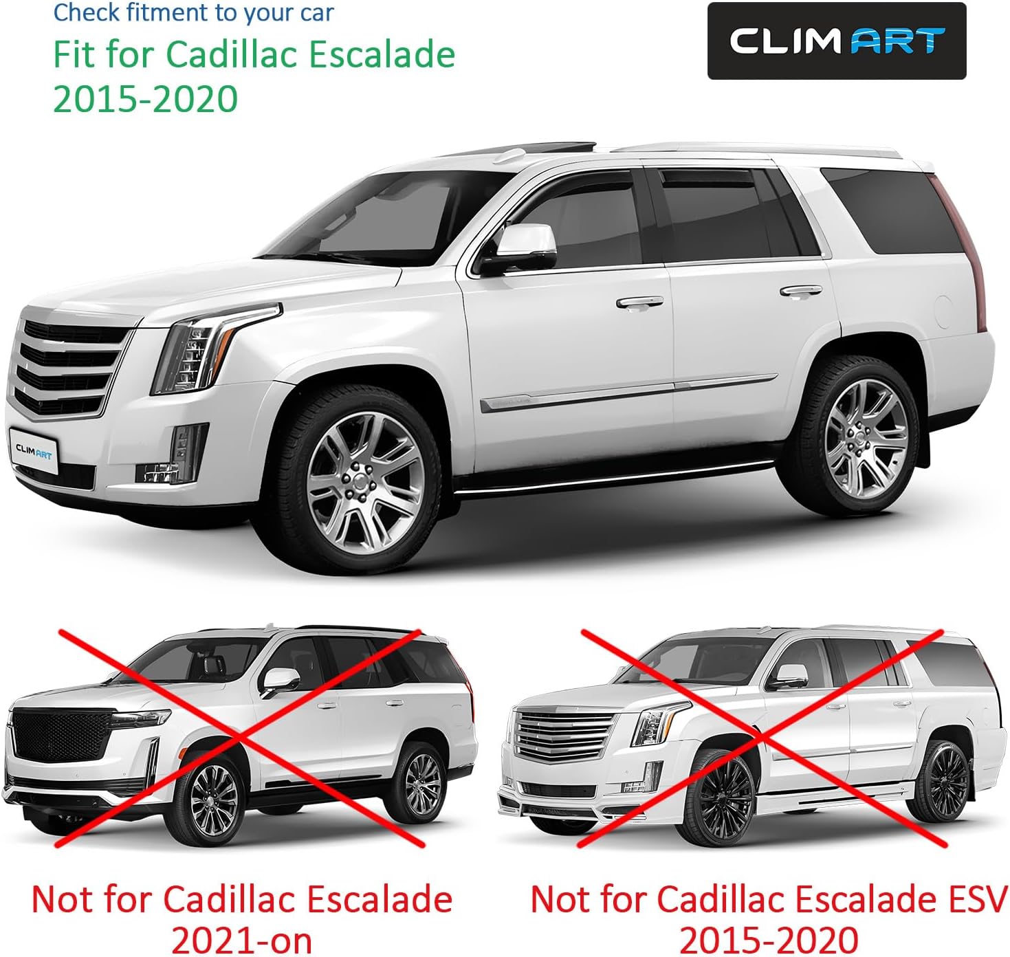 CLIM ART in-Channel Incredibly Durable Rain Guards for Cadillac Escalade 2015-2020, Original Window Deflectors, Vent Window Visors, Vent Deflector, 4 pcs. - 615289