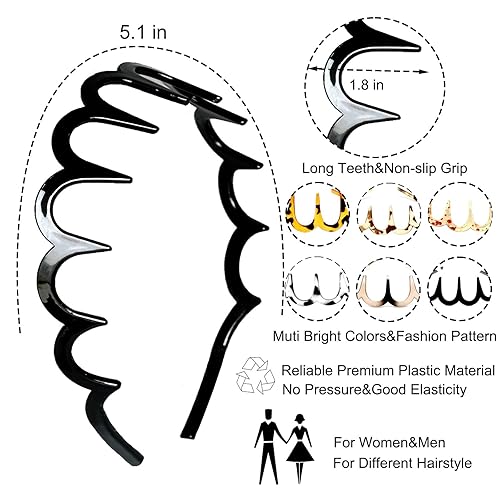 Miniatura 2 de 6 diademas en zig zag de plástico ondulado para el cabello, peine para la cabeza con aros de dientes, accesorios para mujeres, hombres y niñas,