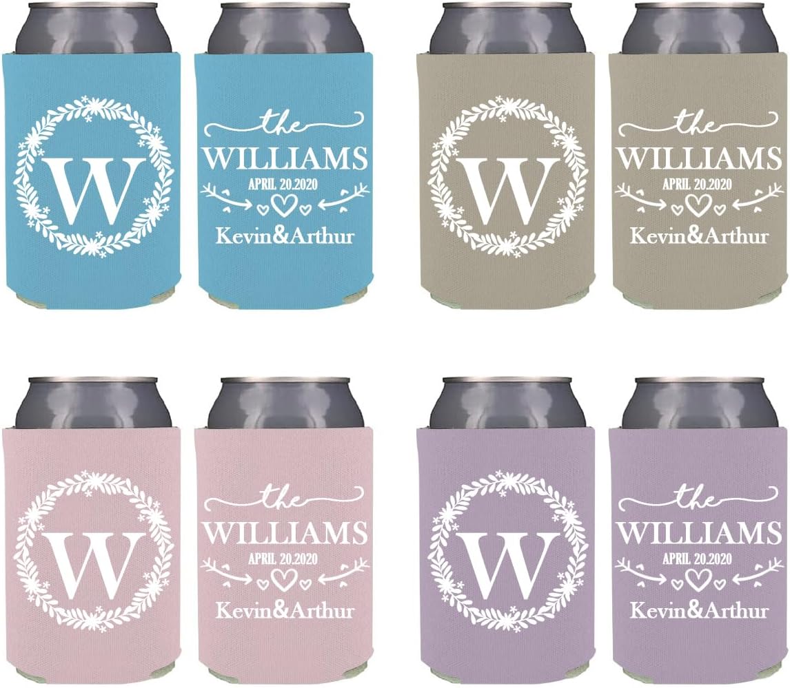 Personalized Wedding Can Coolers,100-Pack,Custom Name Wedding Can Coolers,Customized Coolers Monogram Date Wedding Favors Gifts for Guest (Set of 100)