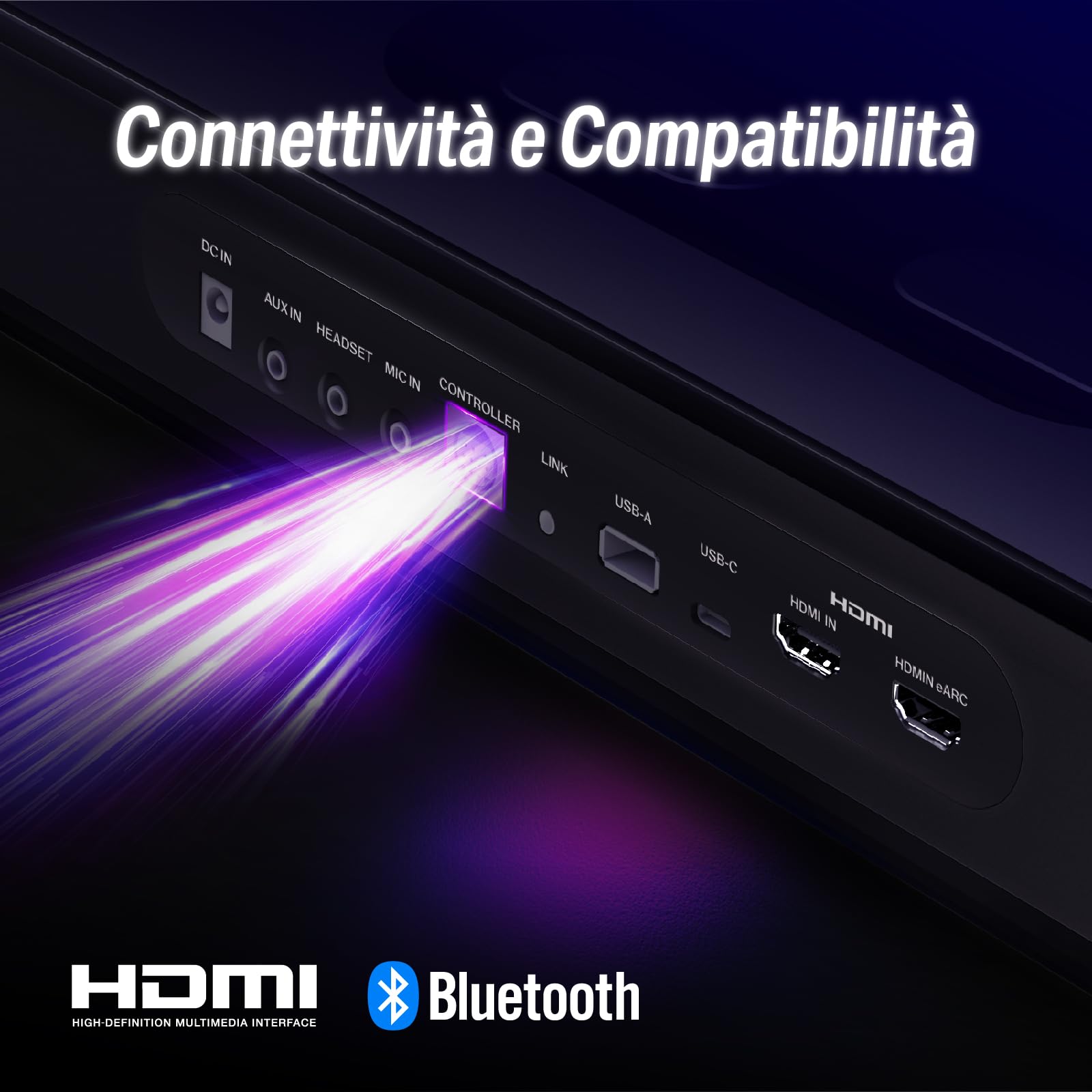 OXS Thunder Pro 5.1.2 Soundbar da Gioco, Bassi Migliorati, Connessione multi-Dispositivo Bluetooth, Subwoofer integrato, 3 Modalità Pro Gamer, Design Elegante, per PC, Console di Gioco
