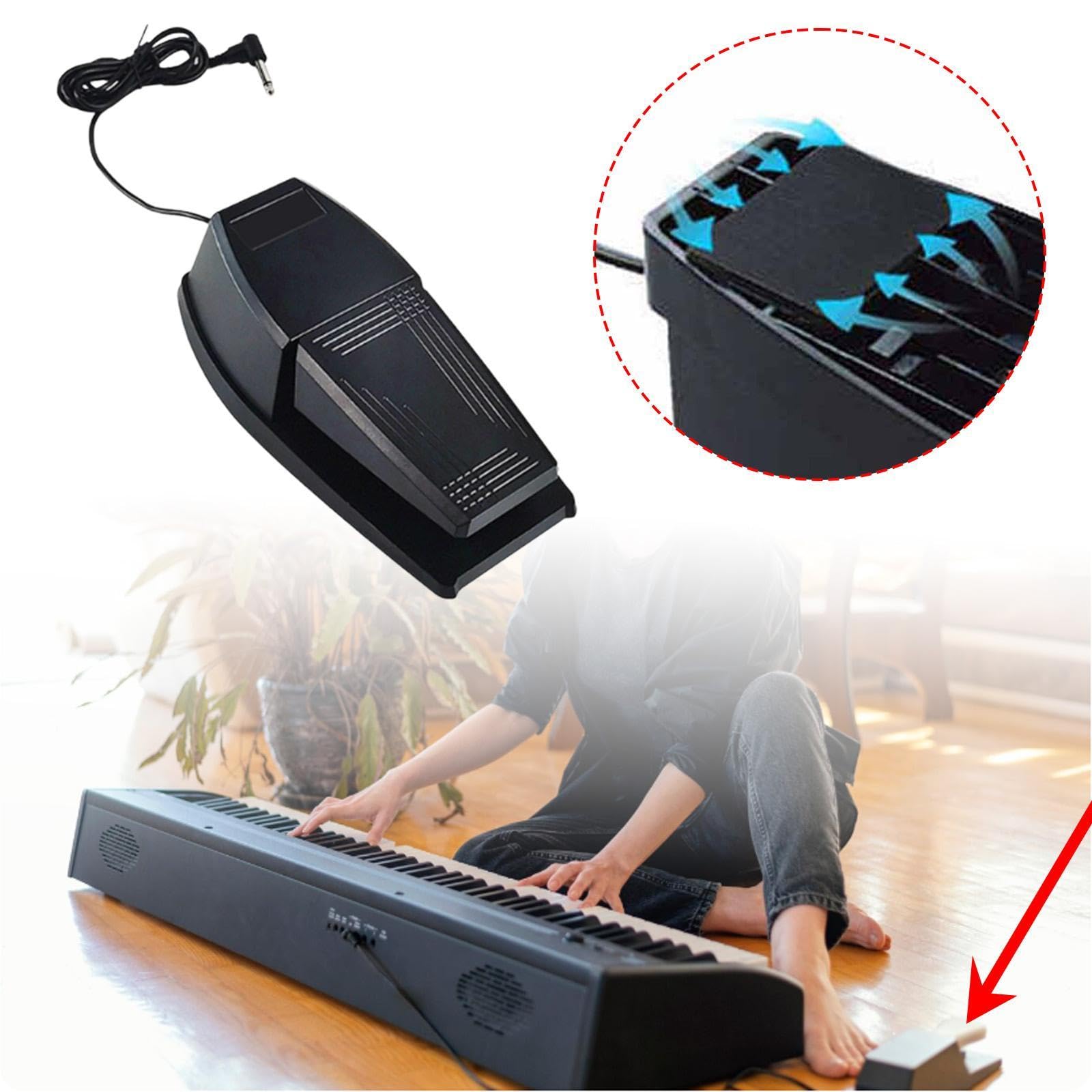 Harilla Pedal de sustain, accesorio para instrumentos musicales, cable de extensión de 1,6 m, teclados, pedal de electrónico universal compacto y