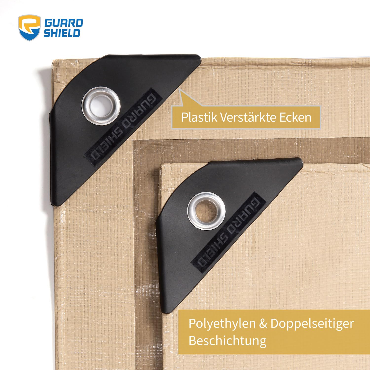 GUARD SHIELD Telone di copertura in tessuto con occhielli, 2 x 2 m, 160 g/㎡, beige/cachi, multiuso, impermeabile, antistrappo, stabilizzato ai raggi UV, resistente alla muffa