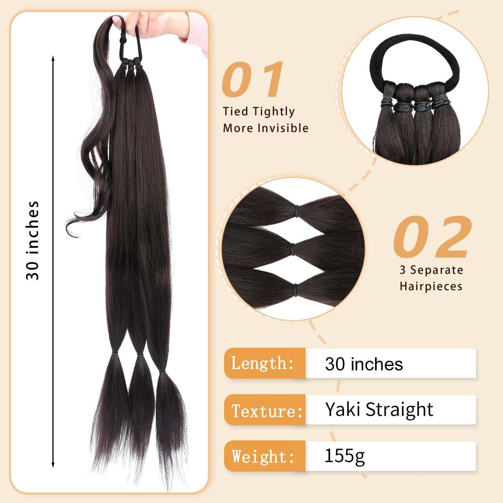 Gledola Long Braided Ponytail Extension 30 Inch Pre stretched Braiding Hair Extensions DIY Braid Ponytail Synthetic Hair Piece (Deep Brown - Image 2