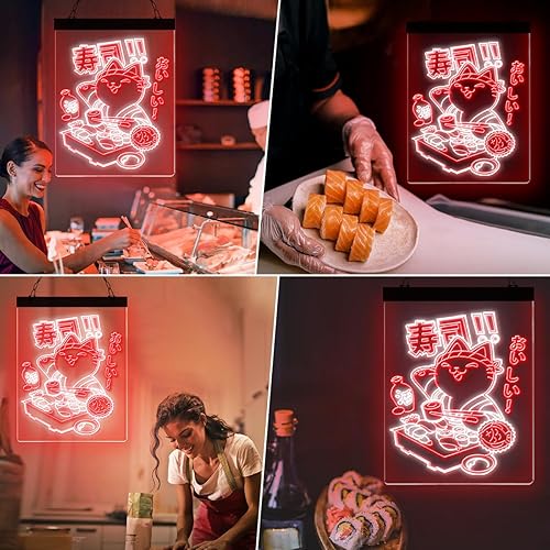 Miniatura 5 de MiMaik SuShi - Letrero de luz LED de neón para decoración de pared, decoración de restaurante de sushi retro japonés, decoración de dibujos