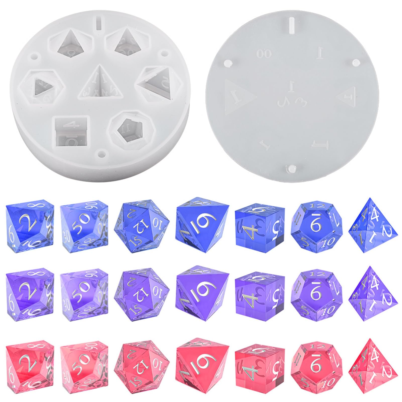 Yokawe Sets Resin Dice Casting Mold With 7 Grids, Diy Epoxy Resin Craft Making Mould, 7Pcs Sharp Edged Dnd Dice Resin Mold