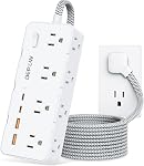 DEPOW Protecteur de surpression de barre de puissance avec 5FT Cord d'extension plat tressé, station de recharge murale avec 8 Sorties 4 USB Ports(2 USB C), Ultra Plug plat mince pour le bureau à domicile, Dorm, Hôtel, Voyage