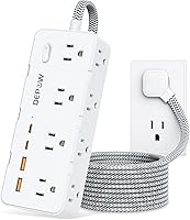 Vista 1 de Power Strip Surge Protector, 5FT Braided Extension Cord with Multiple Outlets-8 AC Outlets 4 USB Ports (2 USB C), Flag Plug Charging Station, 1700