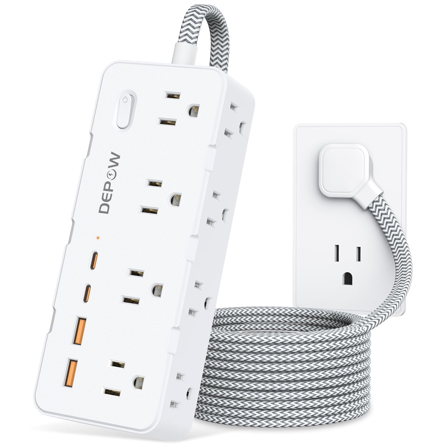 Power Strip Surge Protector 5FT Braided Extension Cord with Multiple Outlets-8 AC Outlets 4 USB Ports 2 USB
