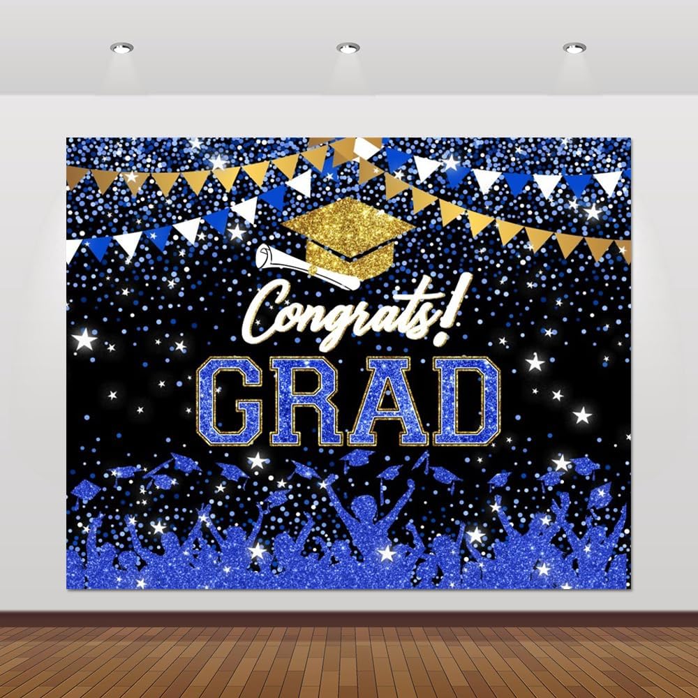 Graduation Garage Door Banner 7x16ft Graduation Backdrop Navy Blue Congrats Grad Background Class of 2026 Congratulations Graduates Party Decoration Banner for Prom Party Garage Door Cover