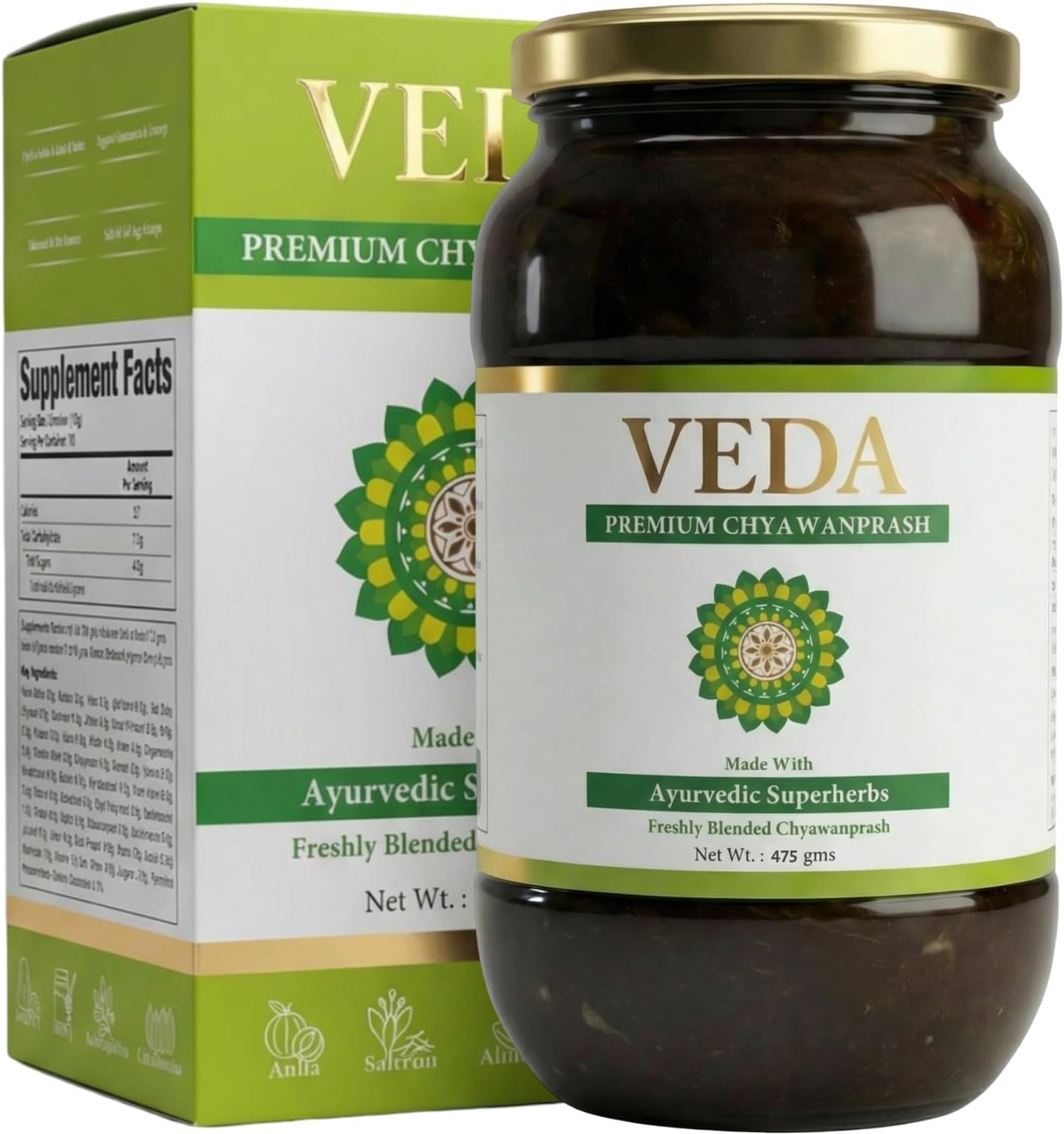 Premium Chyawanprash - Jaggery Based Sugar Free Chyawanprash | 475 Gms | Enriched with Almonds & Saffron