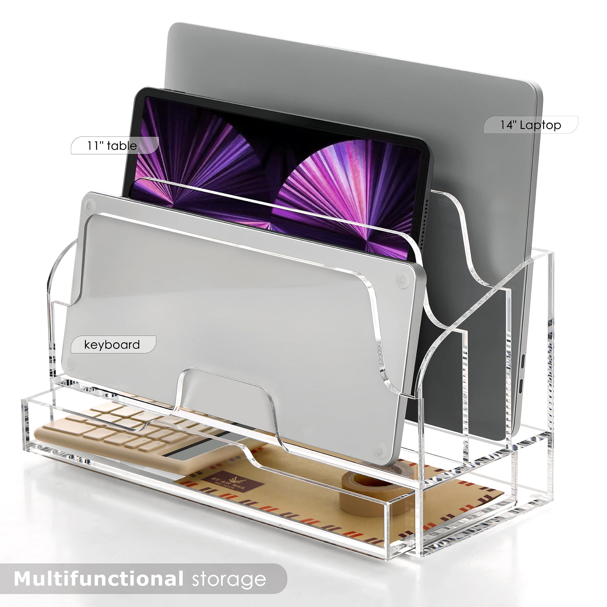 Organizer per posta in acrilico trasparente con cassetto, 4 scomparti, organizer da scrivania per cartelle Manila, forniture per ufficio, banconote e lettere, elegante portaoggetti da tavolo per casa