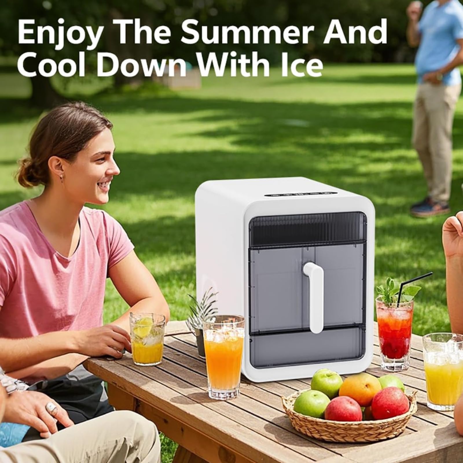 Encimera para hacer hielo con 5 moldes para bolas de hielo, máquina de hielo compacta de 1,5 l, autolimpiante, perfecta para el hogar, bar, encimera de cocina, RV, apartamento, camping white
