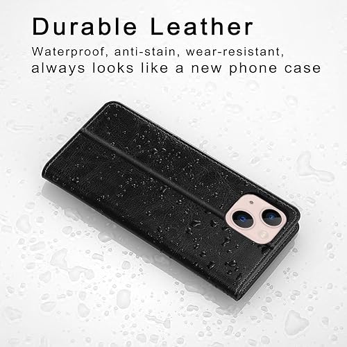 Miniatura 2 de Belemay Funda compatible con iPhone 15, piel auténtica, tarjeteros con bloqueo RFID, carcasa de TPU a prueba de golpes, función atril, funda