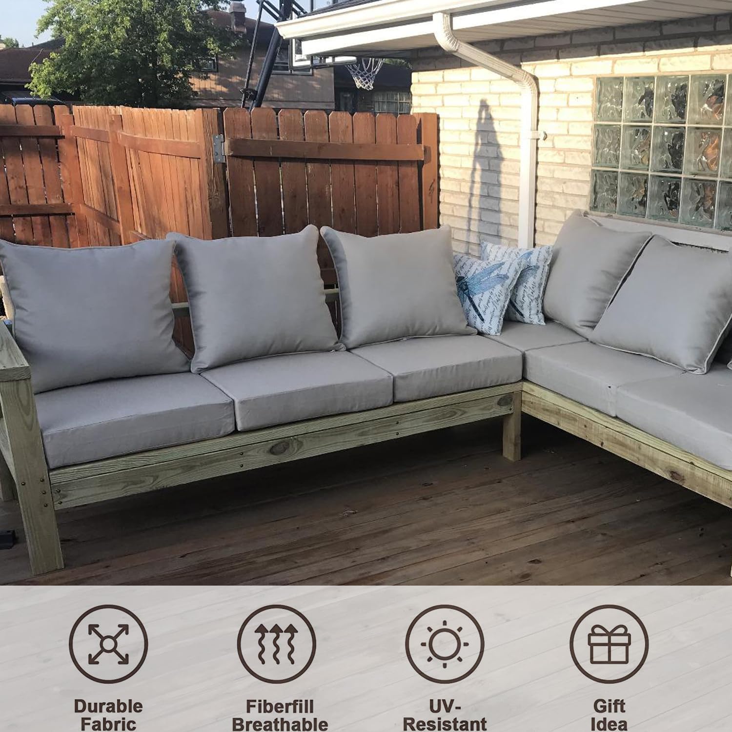 Oslimea Patio Cushion Covers Replacement Set of 4, Water UV Resistant Outdoor Cushion Slipcovers with Zipper Chair Seat Cushion Covers for Outdoor Furniture (24 x 20 Inch, 24 x 24 x 4 Inch, Grey)