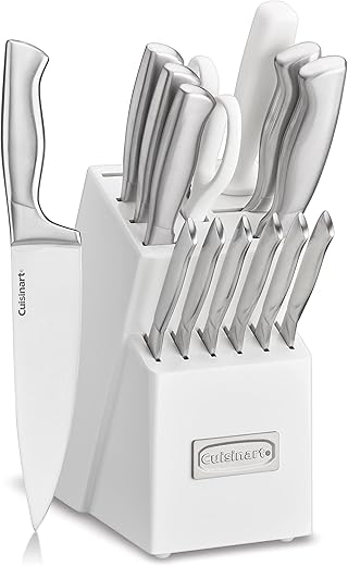 Cuisinart C77SS-15PK 15-Piece Stainless Steel Hollow Handle Block Set, Glossy White