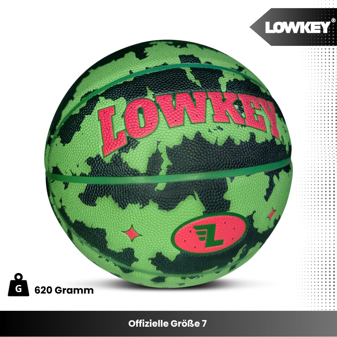 Lowkey Balón de Baloncesto para Interior y Exterior, Talla 7 | Balón de diseño | Balón con Revestimiento Antideslizante y Agarre Premium en diseños Melon, Moon y Ice Pop