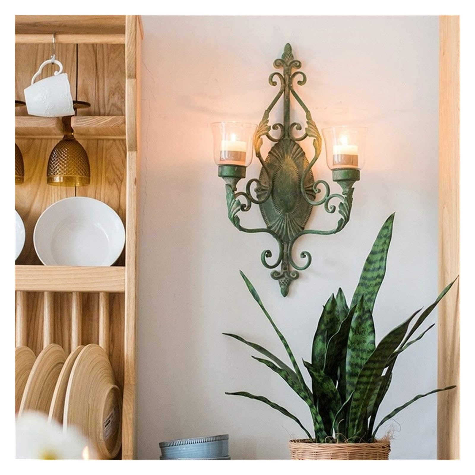 Świeczniki Duża ściana retro wisząca świecznik lampa wiatrowa z kutego żelaza stary ogród dziedziniec sąd francuski Bougeoir prezent podgrzewacz Lichtarze