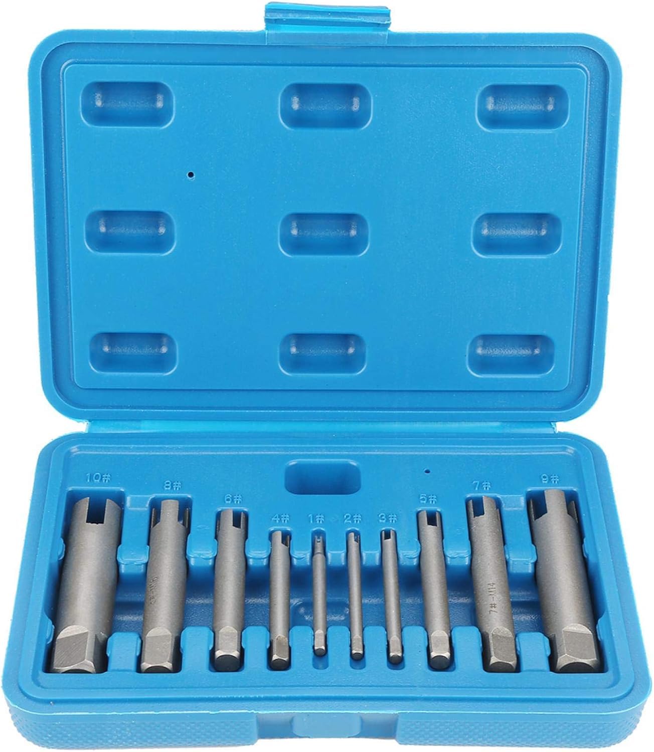CYSFETENA Tap Extractor Set, 3/4-Flute Steel Broken Head Taps Remover,Damaged Taps and Bolts Extractor, Easy Out Stripped Bolt Remover(10 Pieces Set)