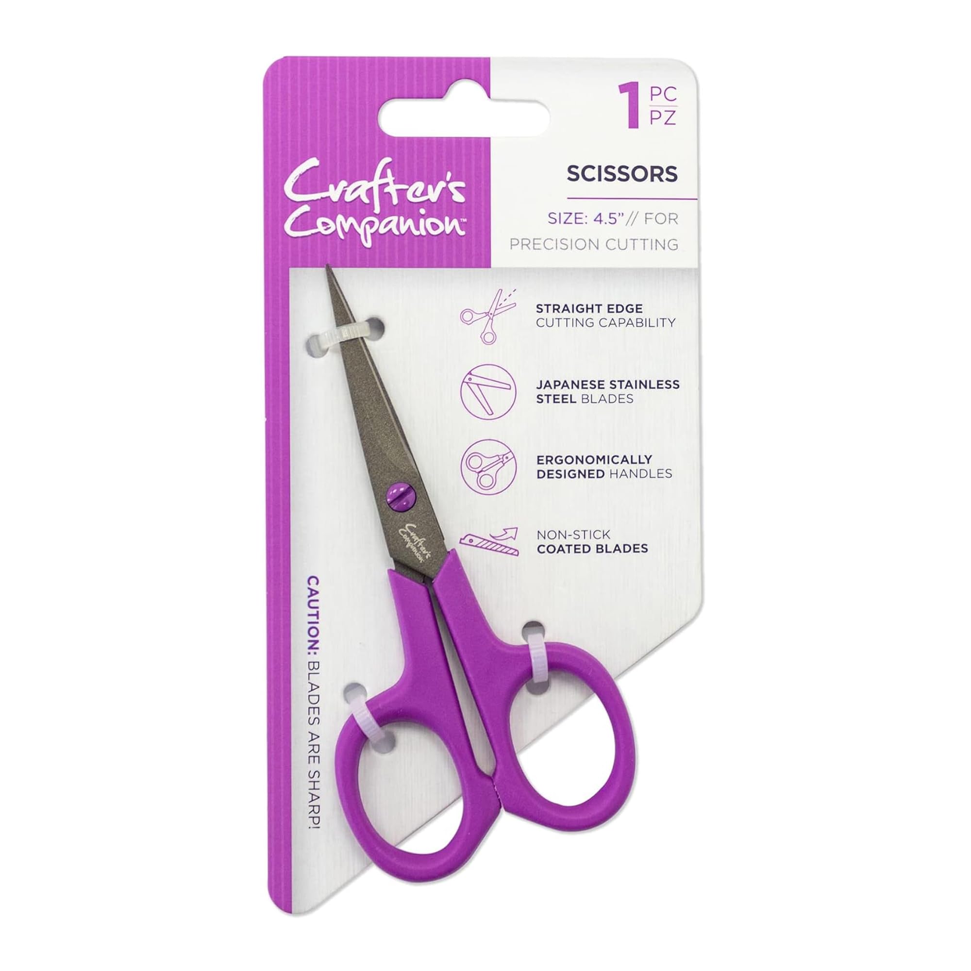 Sharp Craft Scissors for Adults - Japanese Precision Stainless Steel Blades - Non-Stick Teflon Coated - Ergonomic Design - Perfect for Paper, Card, Felt and Fabric - by Crafters Companion (4.5 Inch)