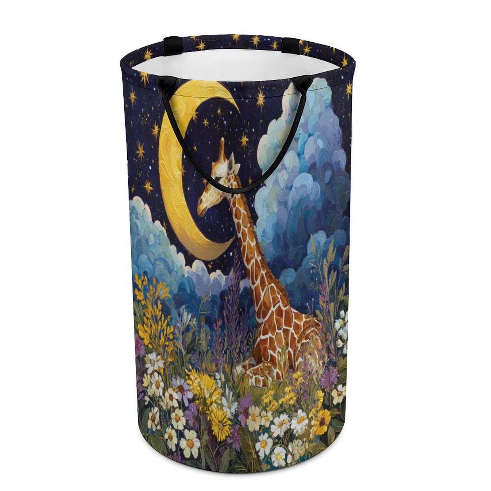 LUYYSKY Retro Abstract Cute Giraffe Collapsible Dirty Clothes Basket, Modern Oil Painting Starry Sky Animals Giraffes Plants Daisies Floral Portable Clothes Storage Basket