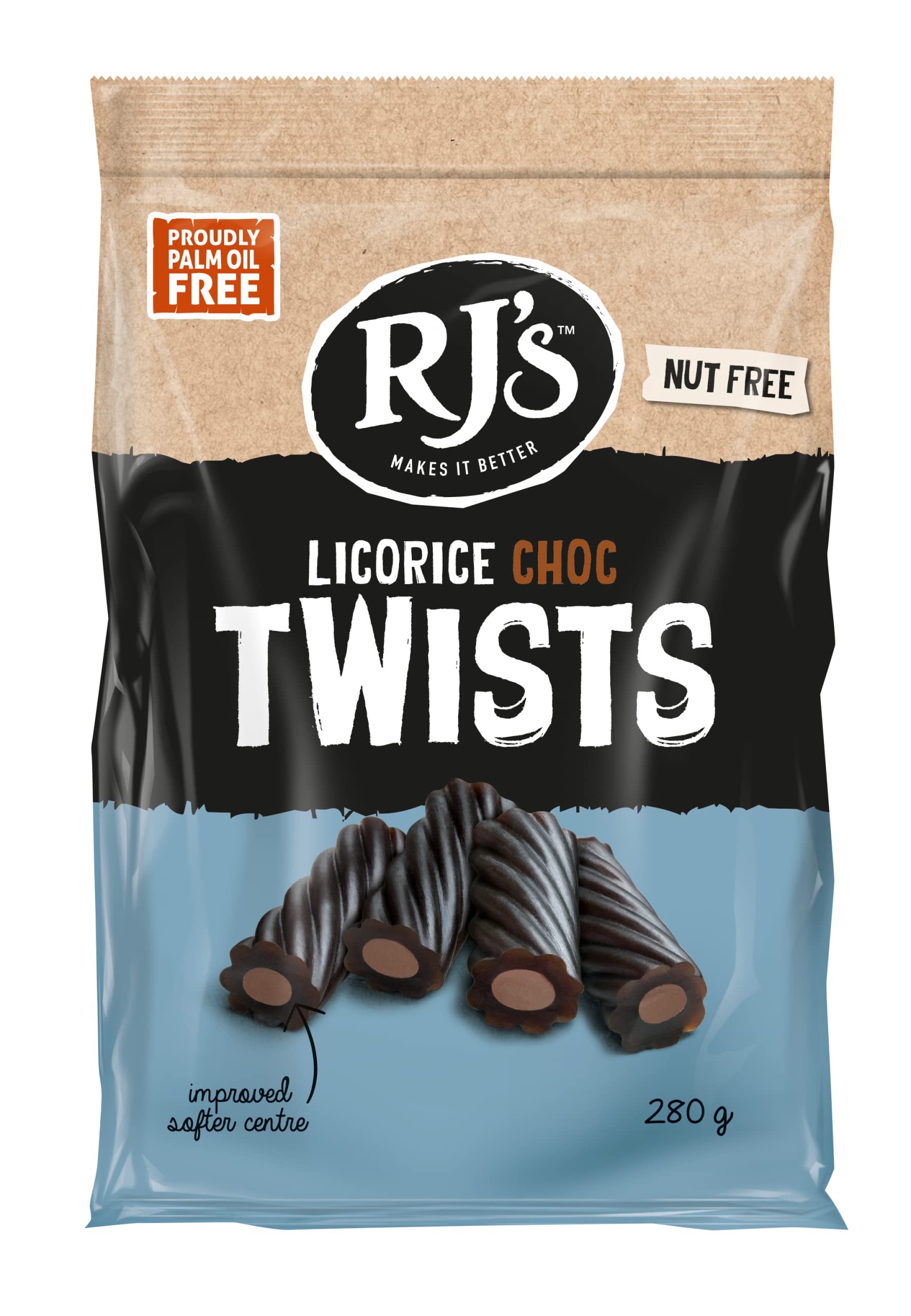 RJ's Soft Eating Licorice choc twists, 280g