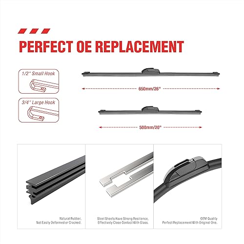 Miniatura 5 de Limpiaparabrisas delantero de 26 a 20 pulgadas con limpiaparabrisas trasero de 14 pulgadas de repuesto para Chrysler Pacifica 2021, 2020, 2019,