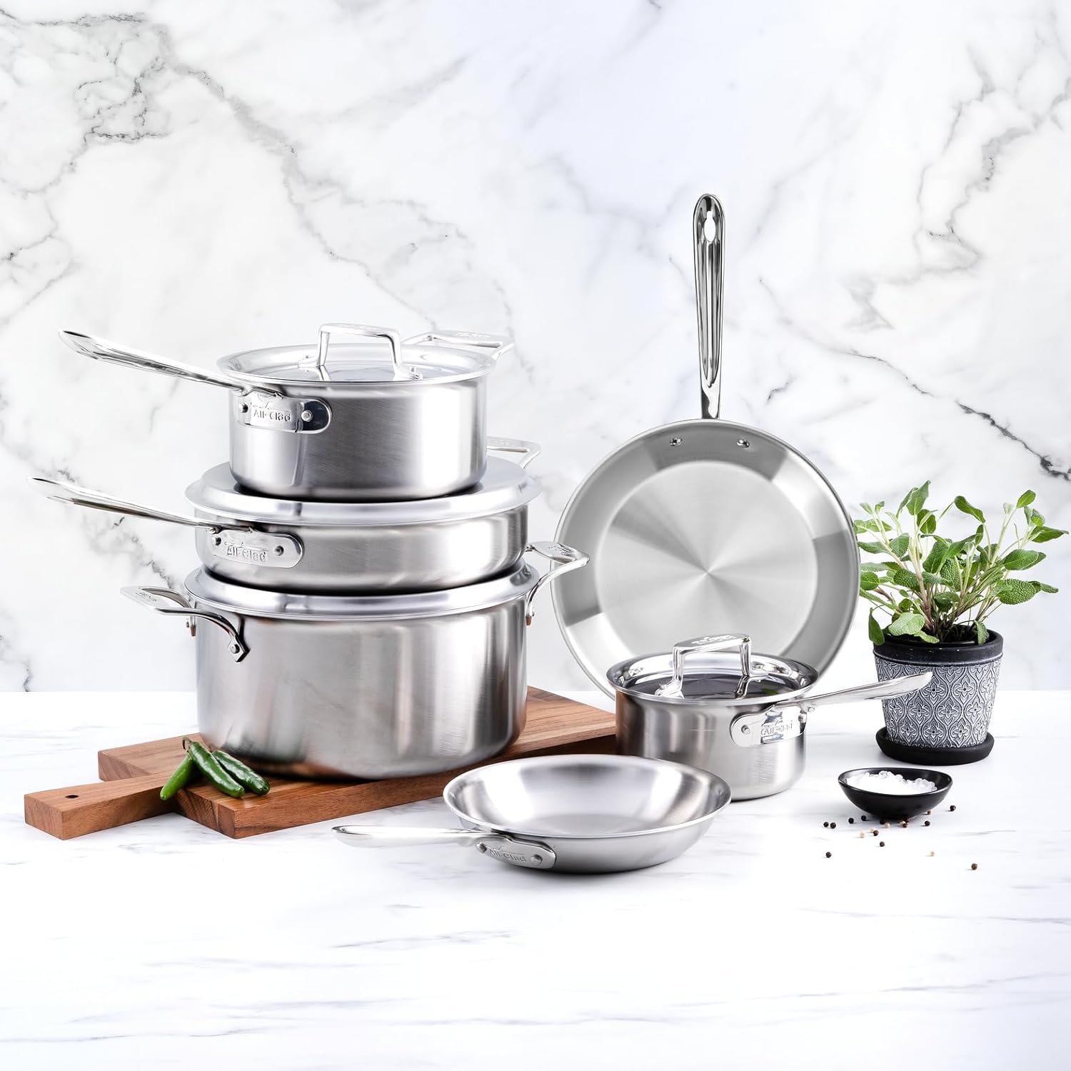 All-Clad D5 Brushed 10-Piece 5-Ply Stainless Steel Cookware Set with Frying Pans, Pots, and Pans - Induction and Oven Broiler Safe up to 600°F, Silver 2 All-Clad D5 Brushed 10-Piece 5-Ply Stainless Steel Cookware Set with Frying Pans, Pots, and Pans - Induction and Oven Broiler Safe up to 600°F, Silver - Image 2