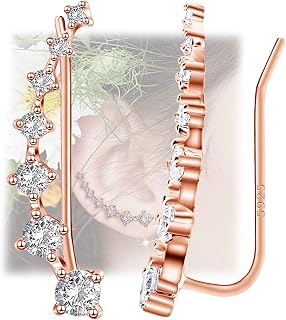 Sterling Silver Climber Earrings for Women 7 Crystals Ear Cuffs Cartilage Hypoallergenic Jewelry Dainty Fashion Birthday Gift for Women