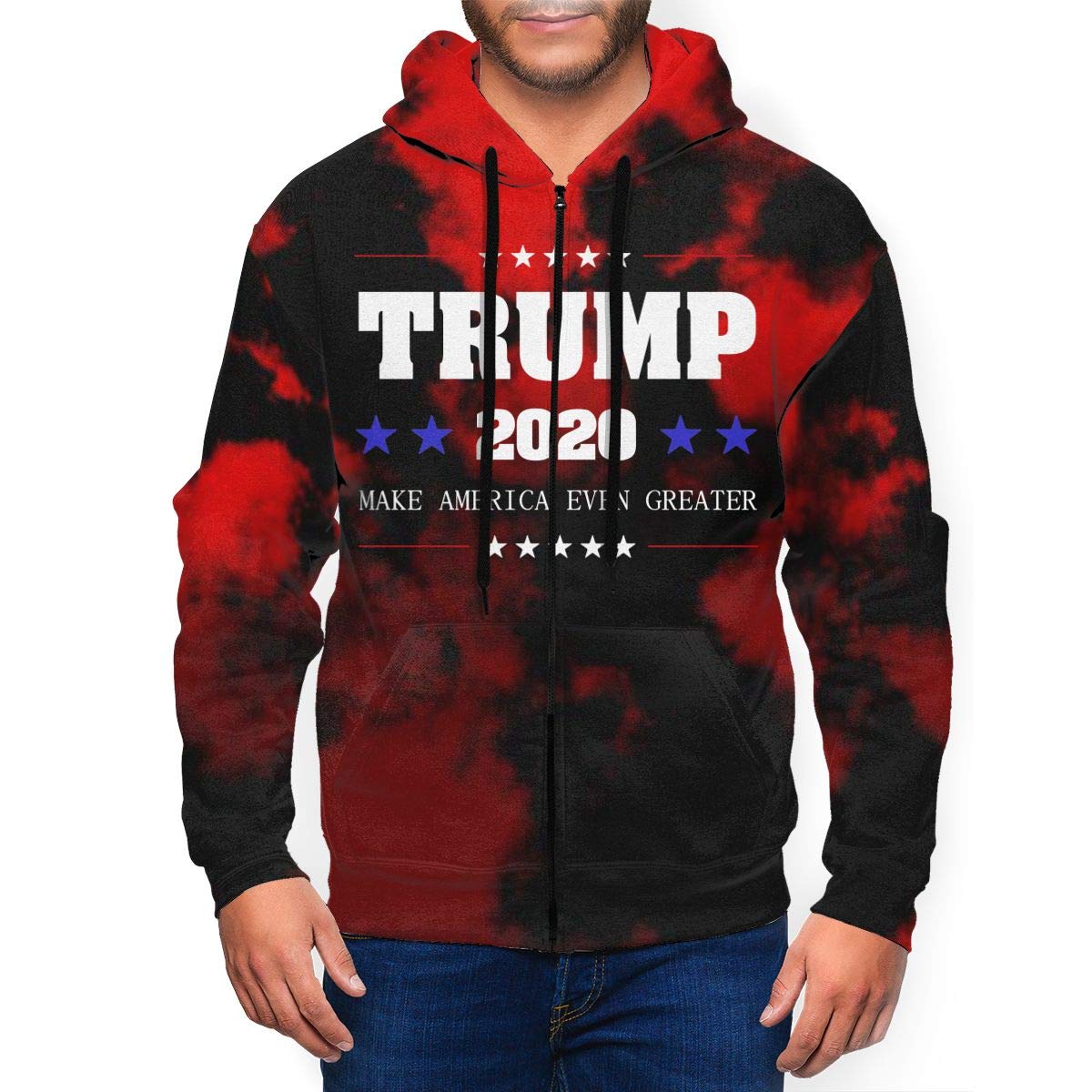 Men's Trump 2020 Make America Even Greater Sportswear Hoodie Full Zip Hooded Sweatshirt Jacket
