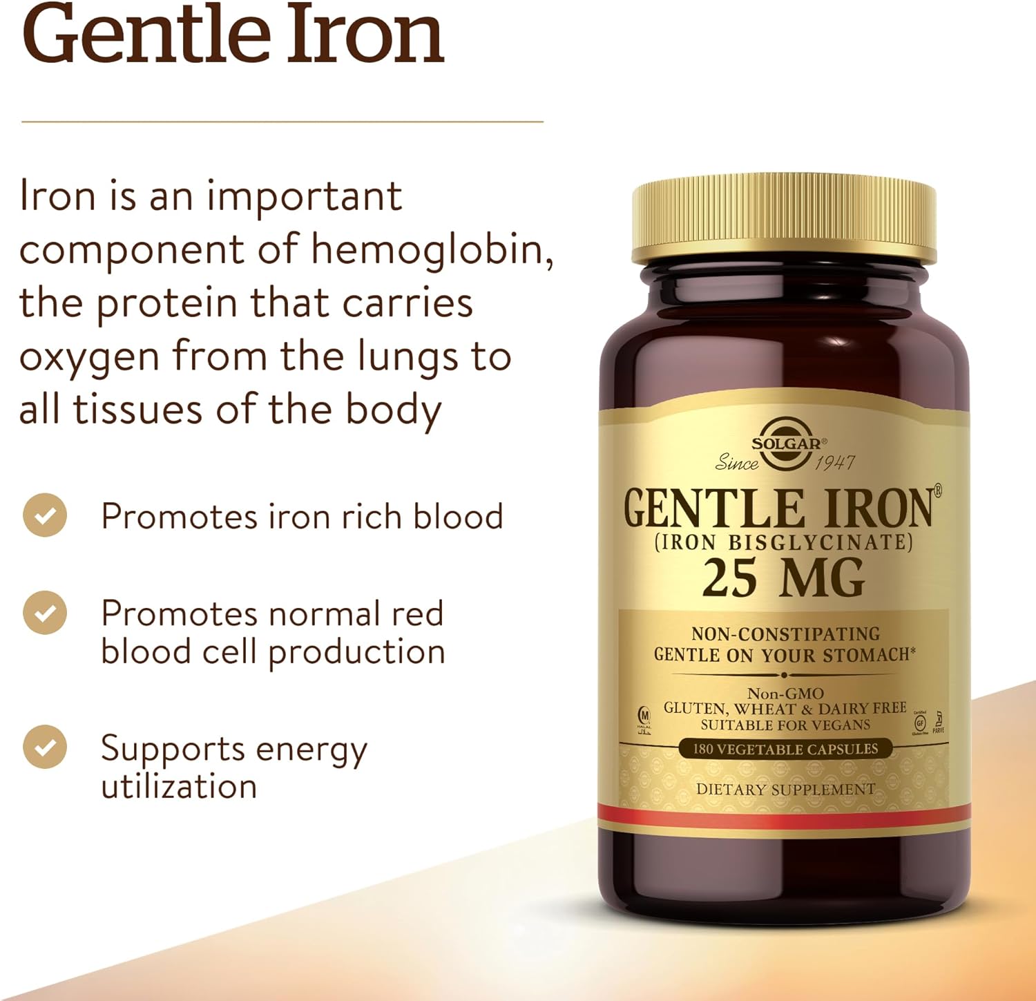 Solgar Gentle Iron - Ideal for Sensitive StomachsRed Blood Cell Supplement & Vitamin E 268 MG (400 IU) (d-Alpha Tocopherol & Mixed Tocopherols), 100 Softgels