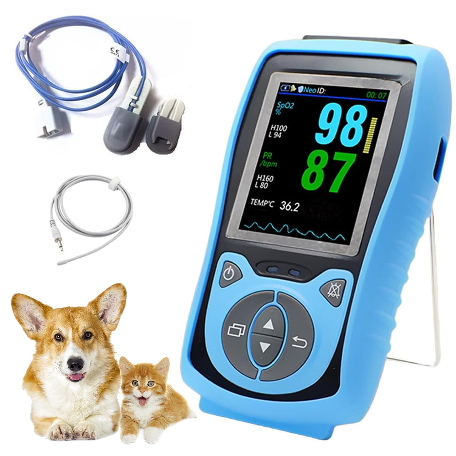 Veterinär-Pulsoximeter, SPO2 Pulsfrequenzmesser, Mit Temperaturfühler, Ohrzungensensor Für Katzen Hunde, 2,8 "LCD-Digitalanzeige, Für Kleintiere, Haustiere Krankenhaus