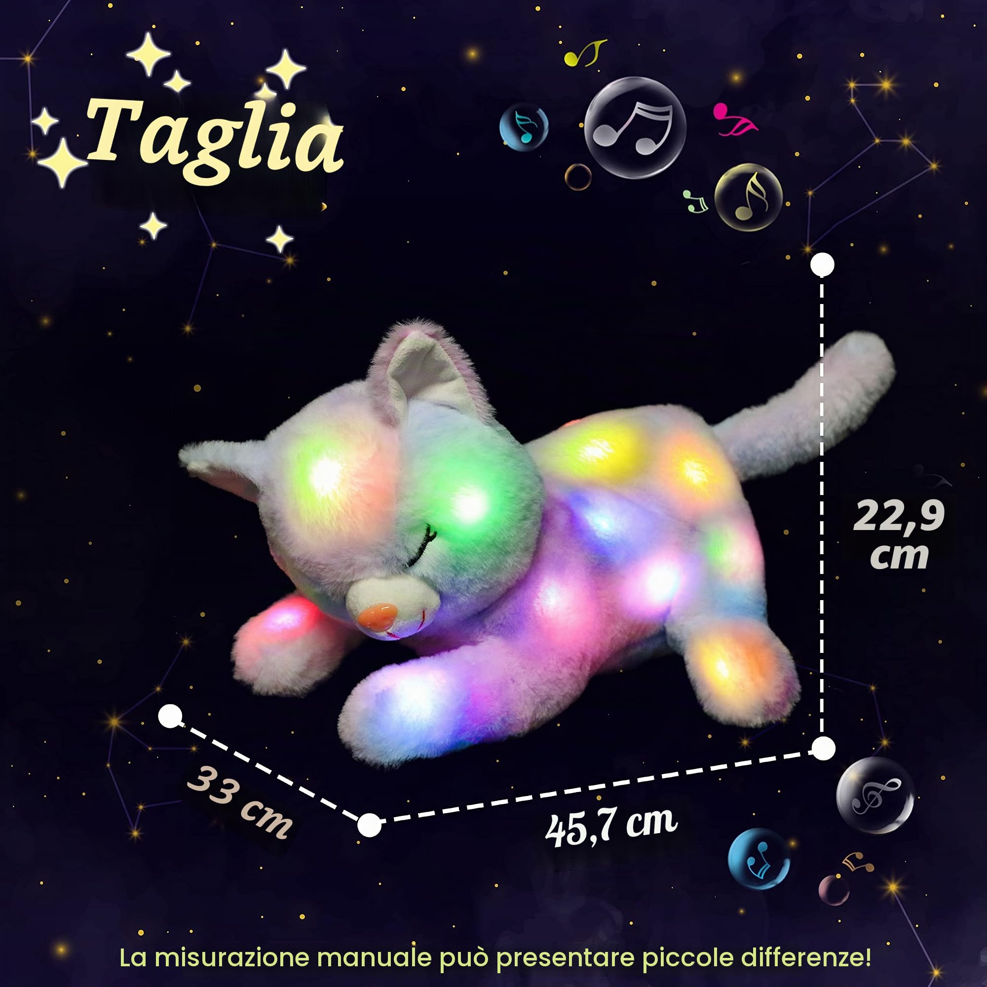 Hopearl Giocattoli di peluche a LED con 3 gattini nella pancia, regalo per bambini e bambine, arcobaleno, 45 cm