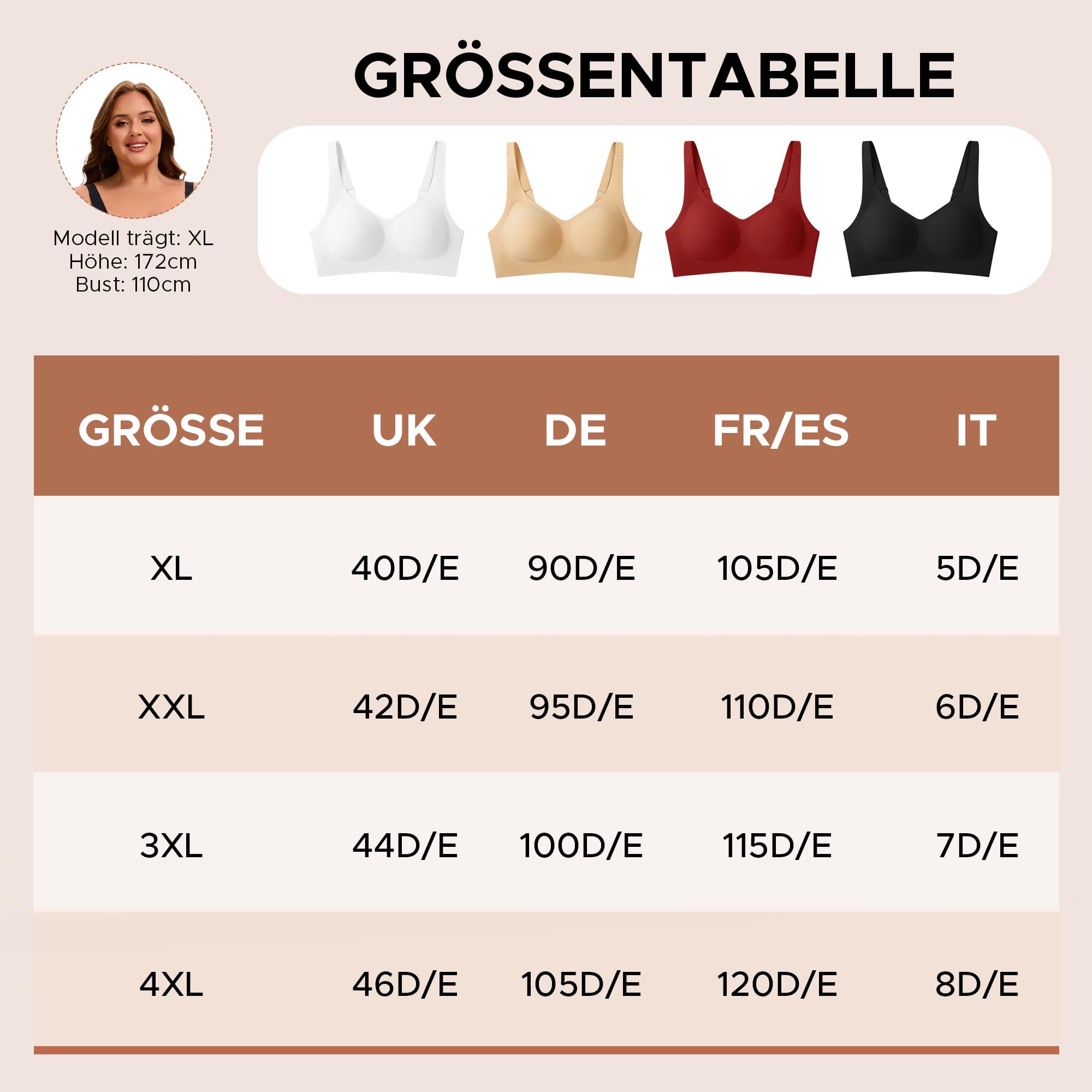 INNERSY Biustonosz damski bez fiszbin, duże rozmiary, dekolt w serek, bezszwowy biustonosz z przedłużeniem biustonosza (XL-4XL)