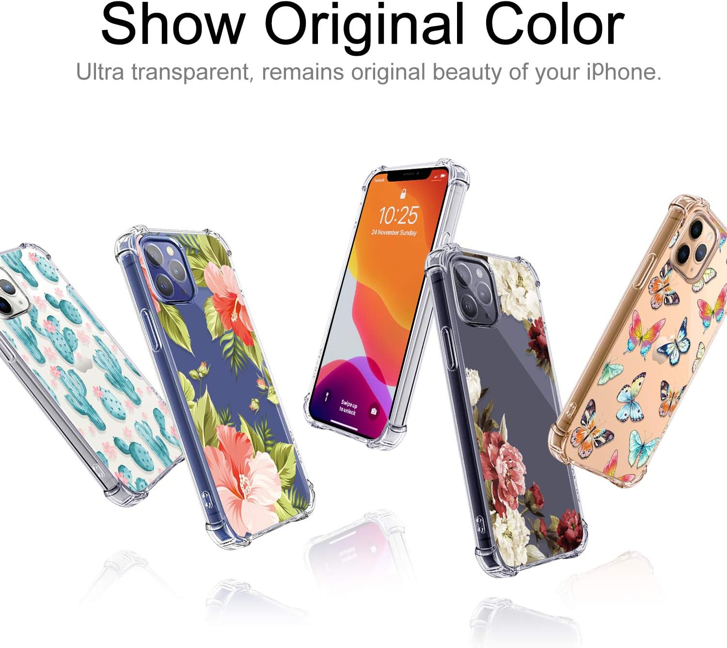 hepix Compatible with iPhone 12 Case Tropical Flower iPhone 12 Phone Case Pink Flower Floral for Women, iPhone 12 Pro Clear Case Tropical Leaves TPU Protective Cover for iPhone 12 6.1 Inch 2020