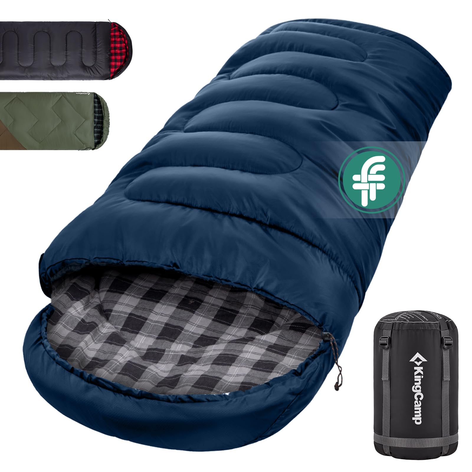 KingCamp Schlafsack für Erwachsene, Winter, Flanell, kompakt, 3-4 Jahreszeiten, Decke für Camping, Reisen, Zelte, Wandern, Outdoor, Indoor, 4 ℃ bis -15 ℃/230 x 90 cm