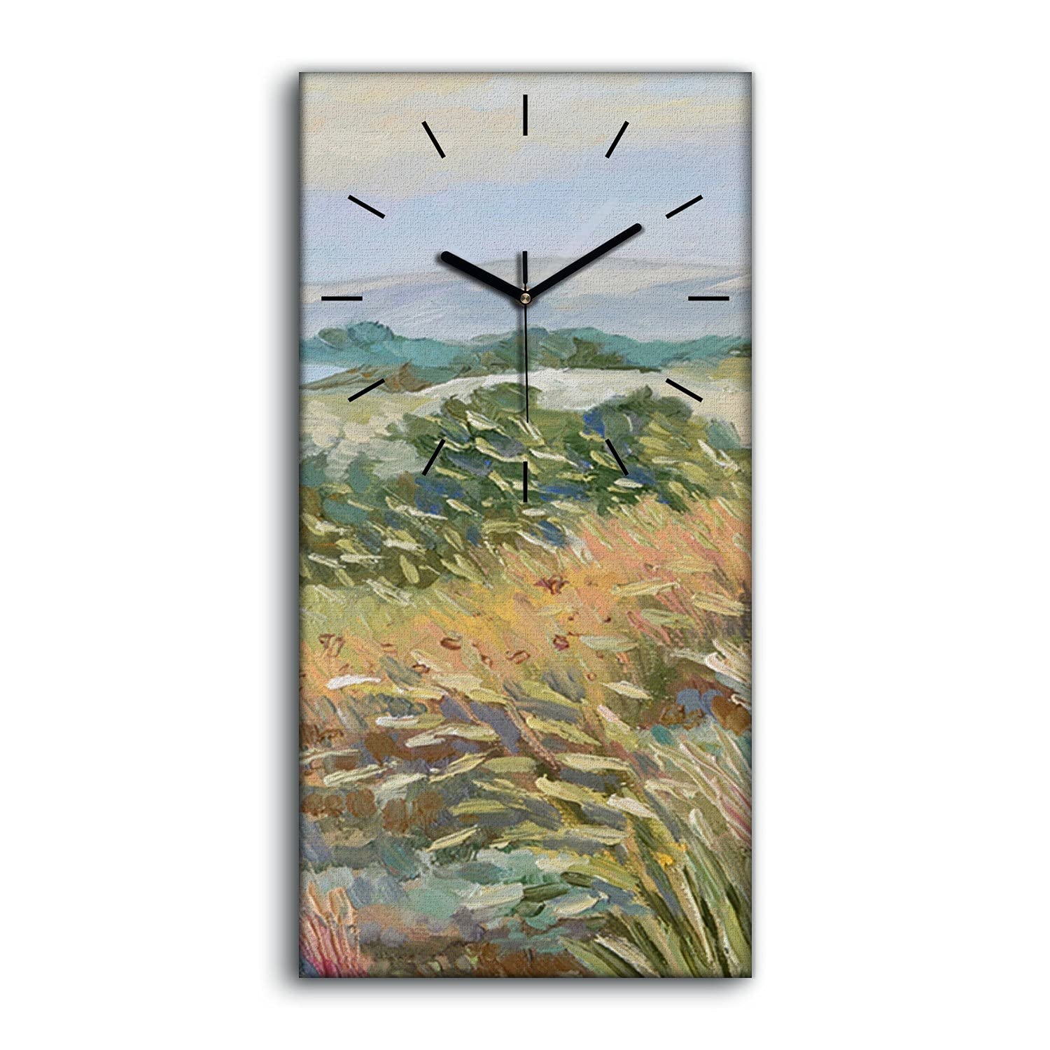 Horloge sur toile 30x60cm de paysage de prairie avec des mains noires pour décoration murale