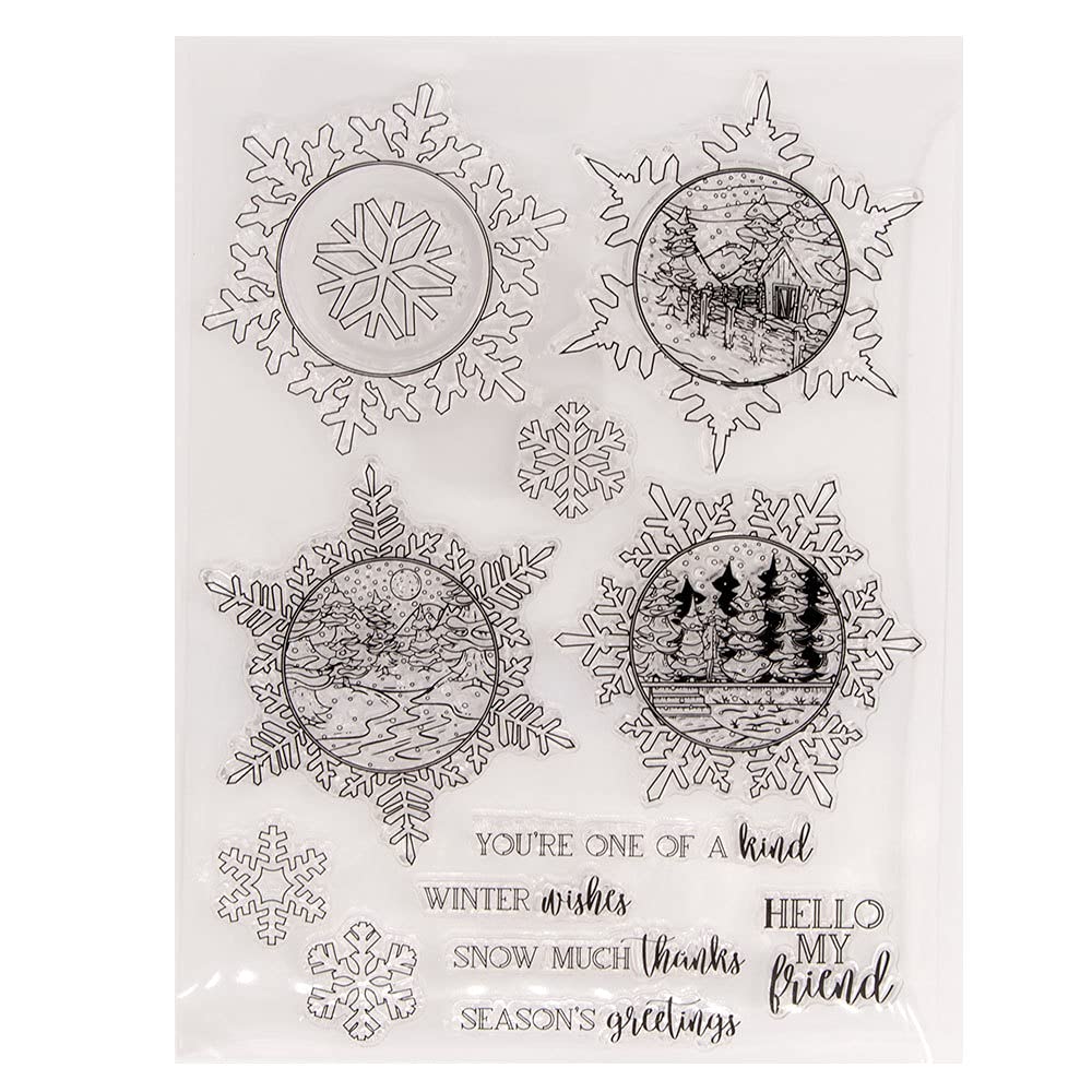 Arriettycraft Type 3 Merry Christmas Snowflakes Winter Wishes Season' S Greeting Sentiment Clear Stamps For Card Making Decoration And Diy Scrapbooking