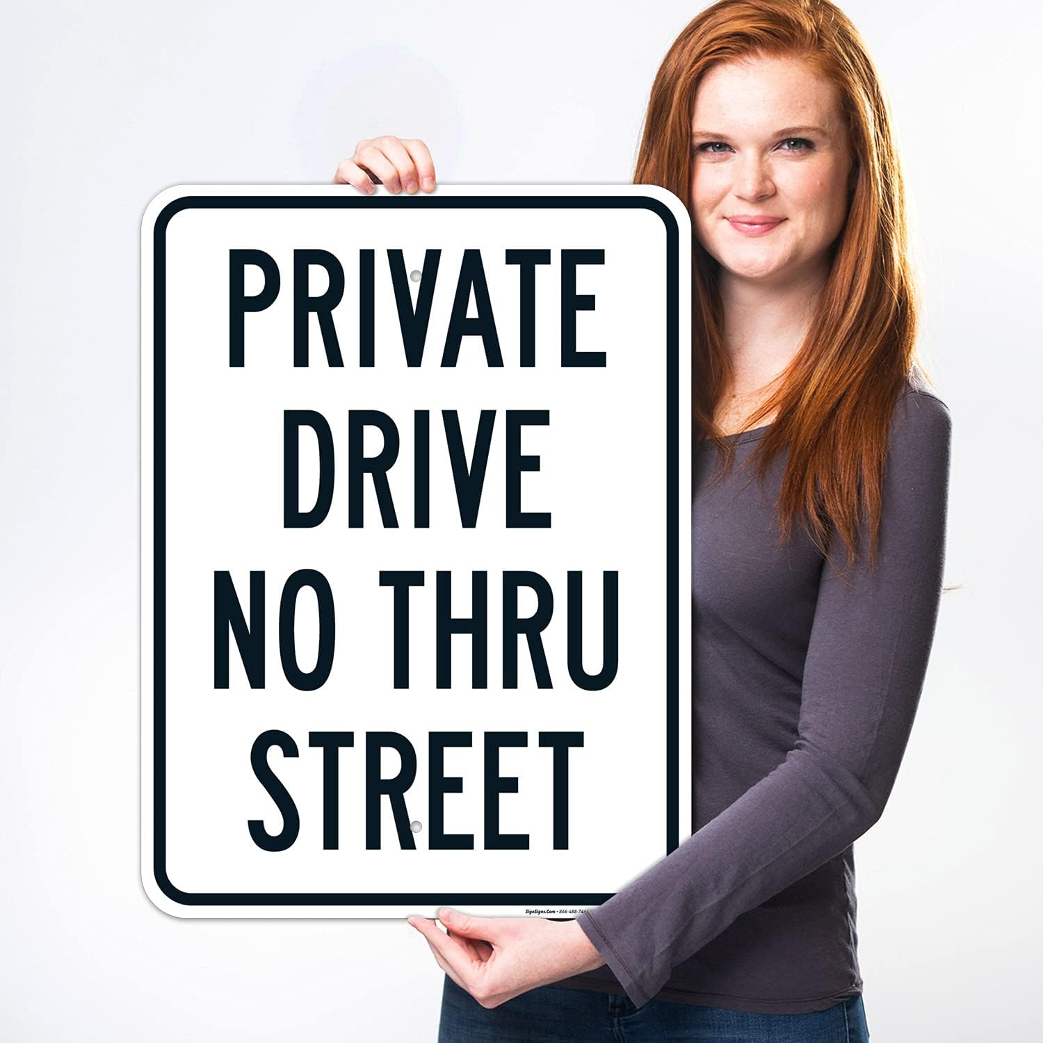 Private Drive No Thru Street Sign, (SI-64306) 18x24 Inches, Rust Free .063 Aluminum, Fade Resistant, Made in USA