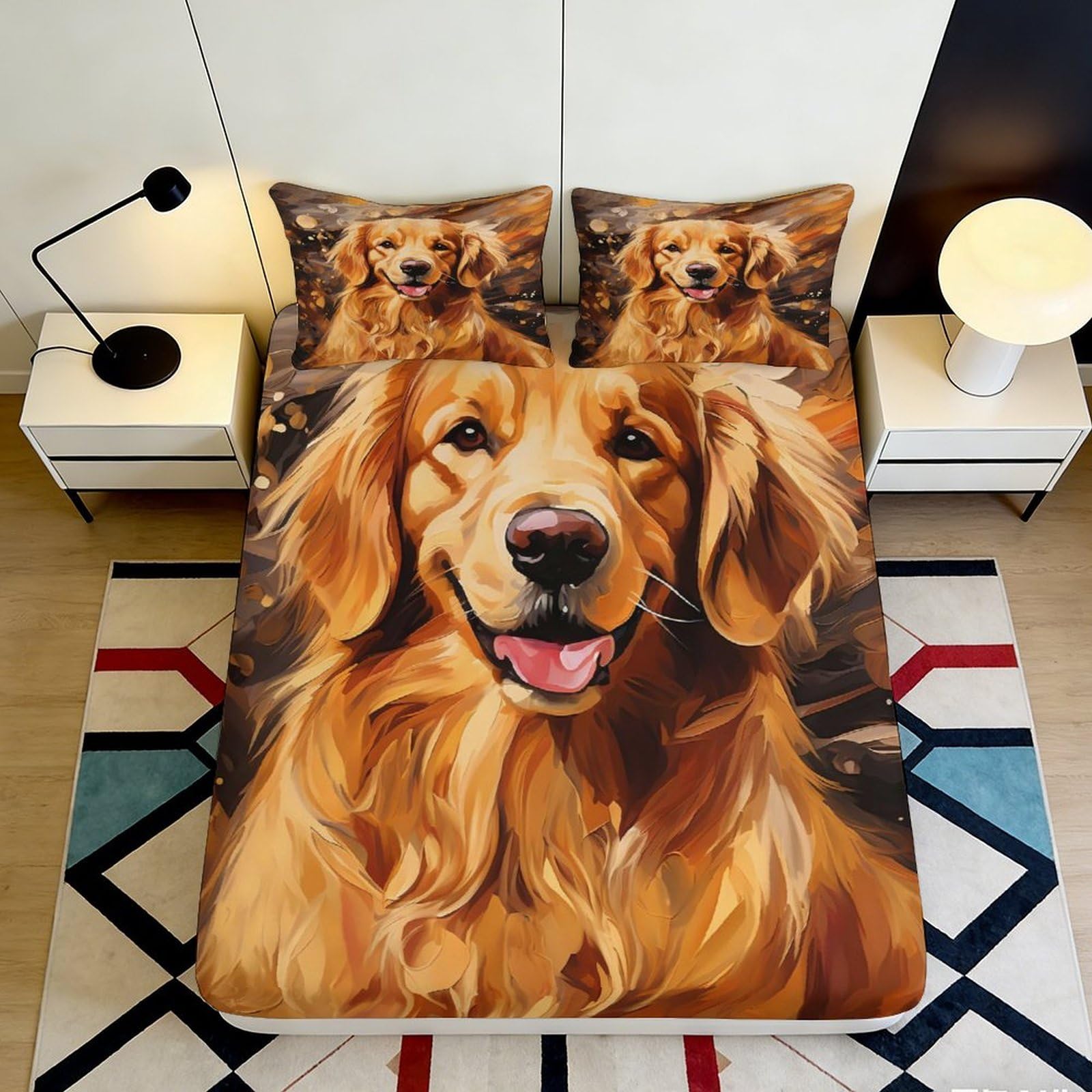 Jqzkxnhpbr Style-10 3D Printed Golden Retriever Fitted Sheet Microfiber Soft Bedroom Decor Dog Bed Cover For Home Dorm Mattress Protection 90X200x25cm