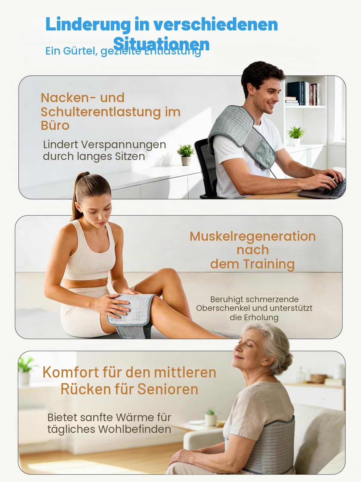 Wärmegürtel Rücken Elektrisches Heizkissen mit verstellbarem Hüftgurt für Damen und Herren