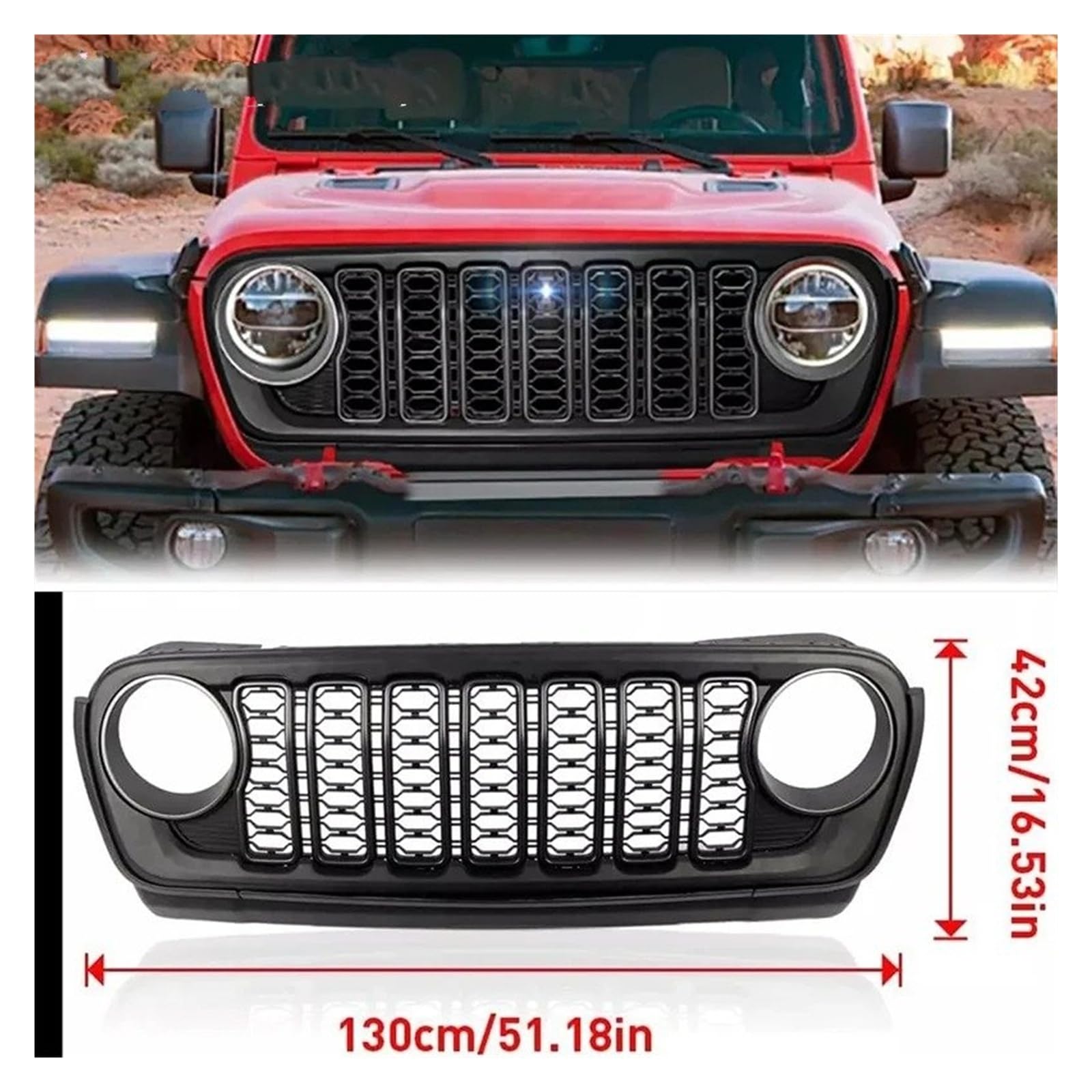 Griglia Anteriore Dell'auto Per Jeep Per Wrangler JL JT 2018-2024 Plastica ABS Una Varietà Di Colori Auto Paraurti Anteriore Griglia Maglia Accessori Ricambio Griglia paraurti(Red with hols)