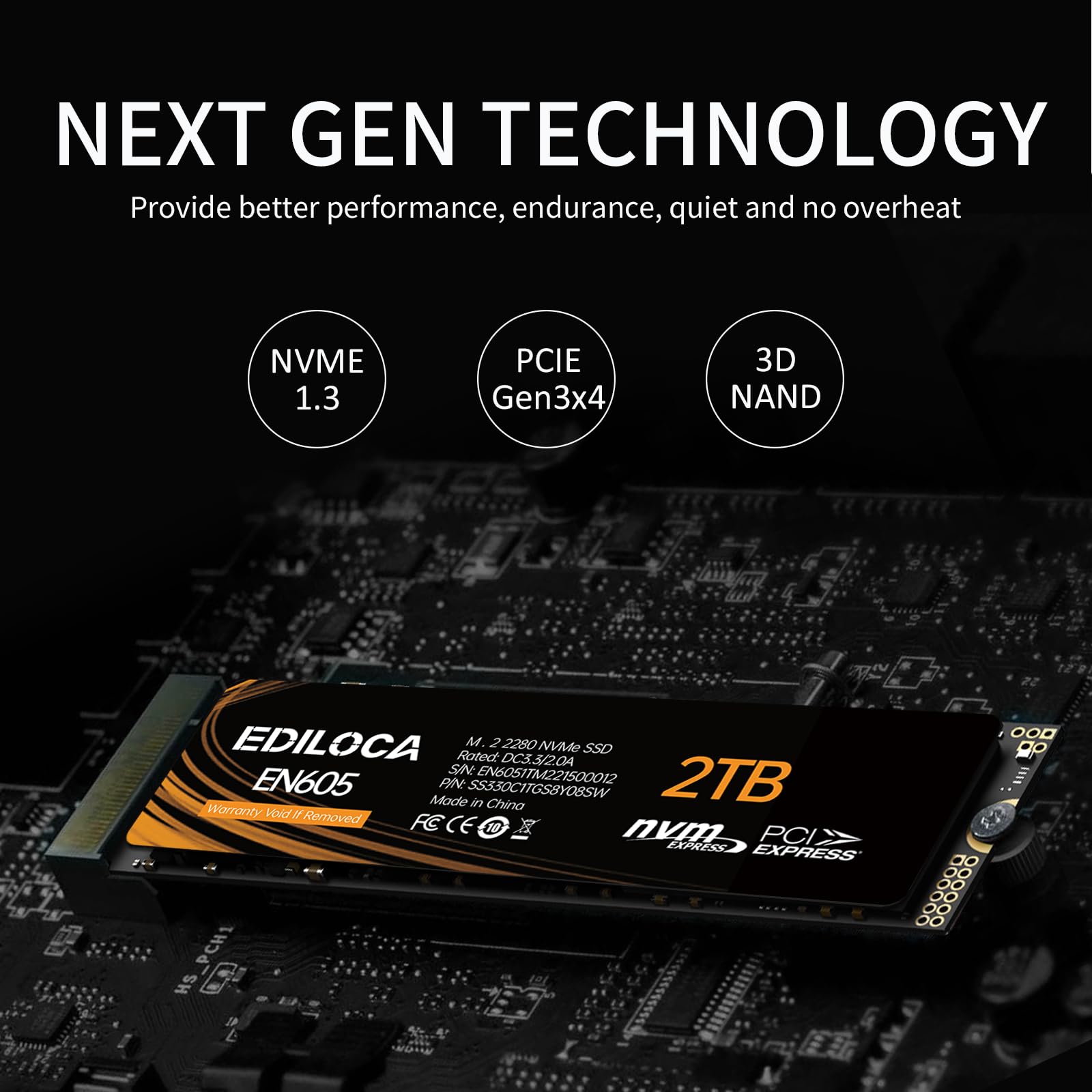 Ediloca EN605 2TB M.2 SSD, NVMe1.3 PCIe Gen3 x4 SSD Unità a stato solido interne, M.2 2280 - Velocità di lettura/scrittura fino a 2150/1850 MB/s - SSD interno compatibile con laptop e PC desktop