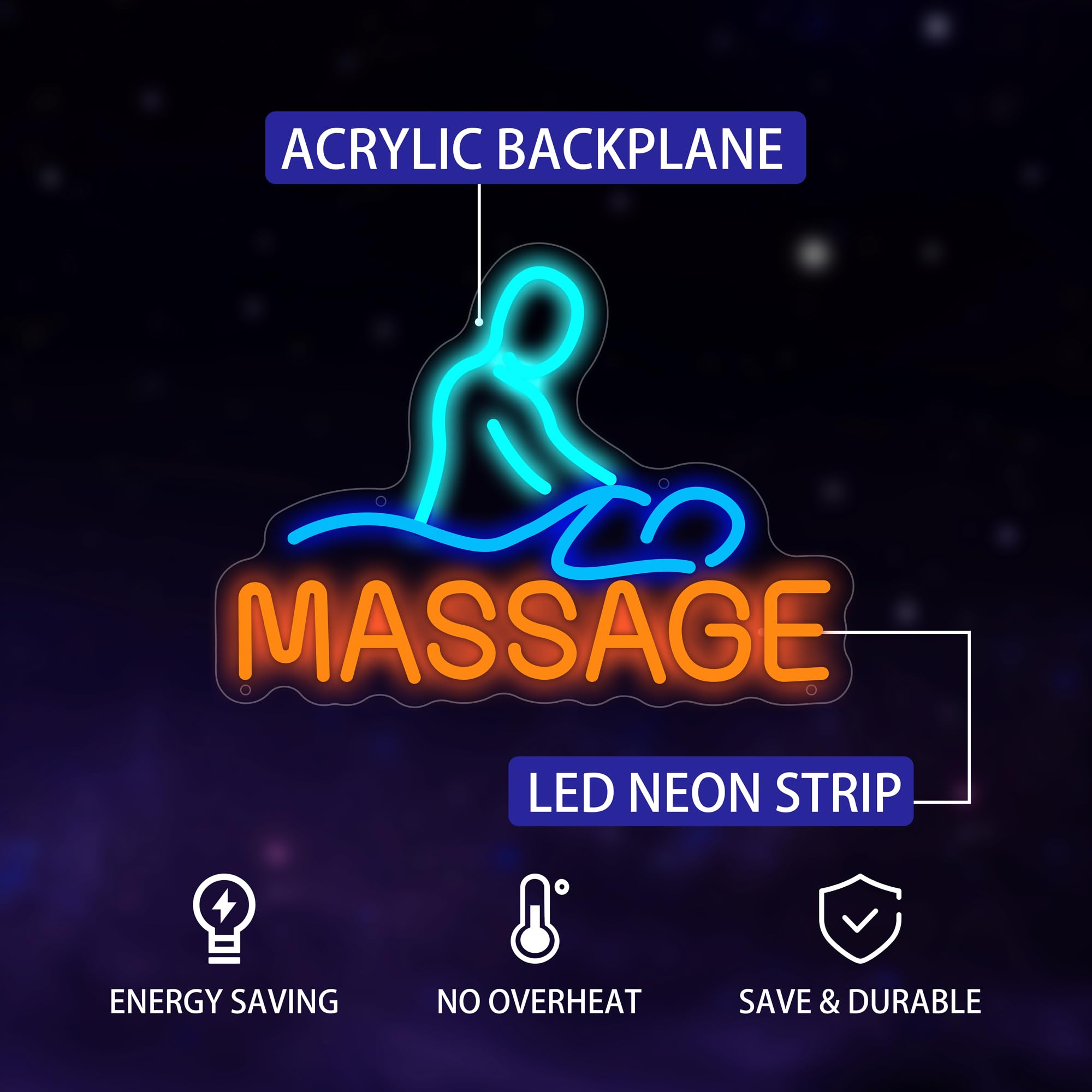 Condition photo showing New/Like New for massage neon sign for wall decor, massage led signs, dimmable usb powered neon light sign for spa salon, home, business, shop, bar pub, store
