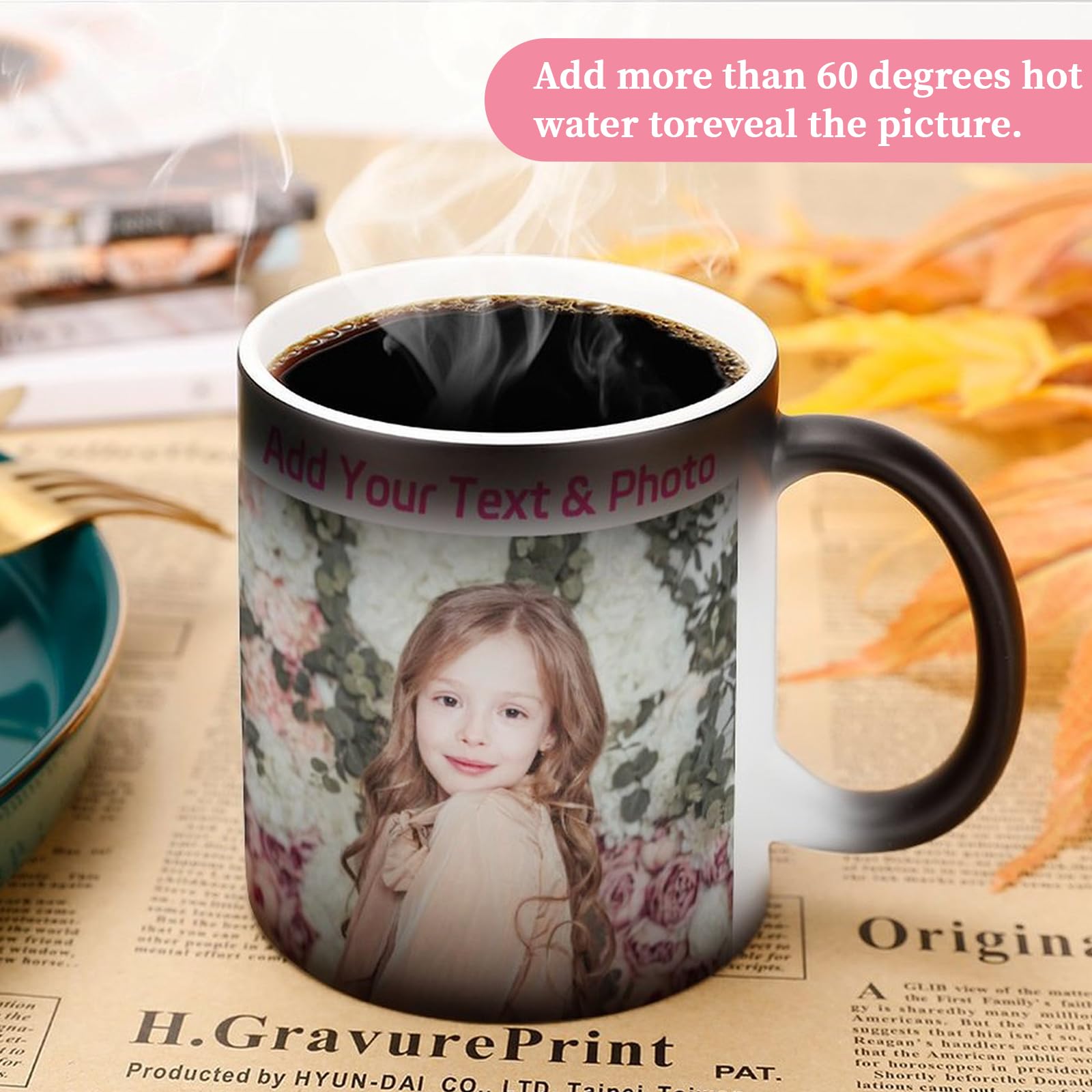 Tazza da caffè con foto personalizzata, 12oz sensibile al calore cambiando colore tazza di tè, tazza personalizzata per bevande calde con immagine, testo, nome, miglior regalo novità, rosso