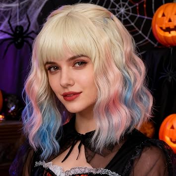 Human Curly Wigs Party Outfit Supplies | Cosplay Hair Wigs Bangs for Women Cosplay Stage Performances Halloween Photography Gathering